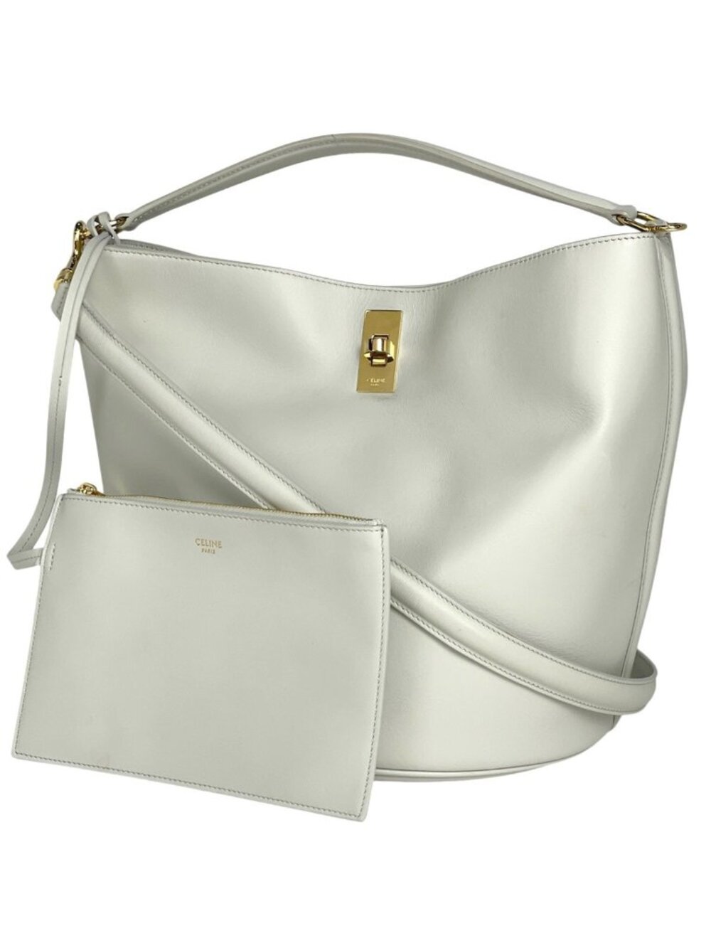 Celine Bucket 16 2-Way Shoulder Bag Leather White
